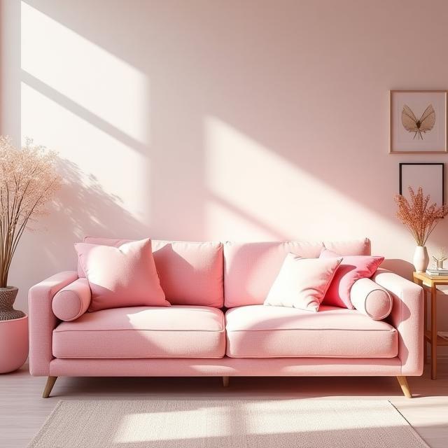 Salón con sofá floral rosa